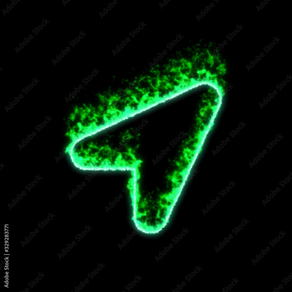 The symbol location arrow burns in green fire The symbol location arrow burns in green fire