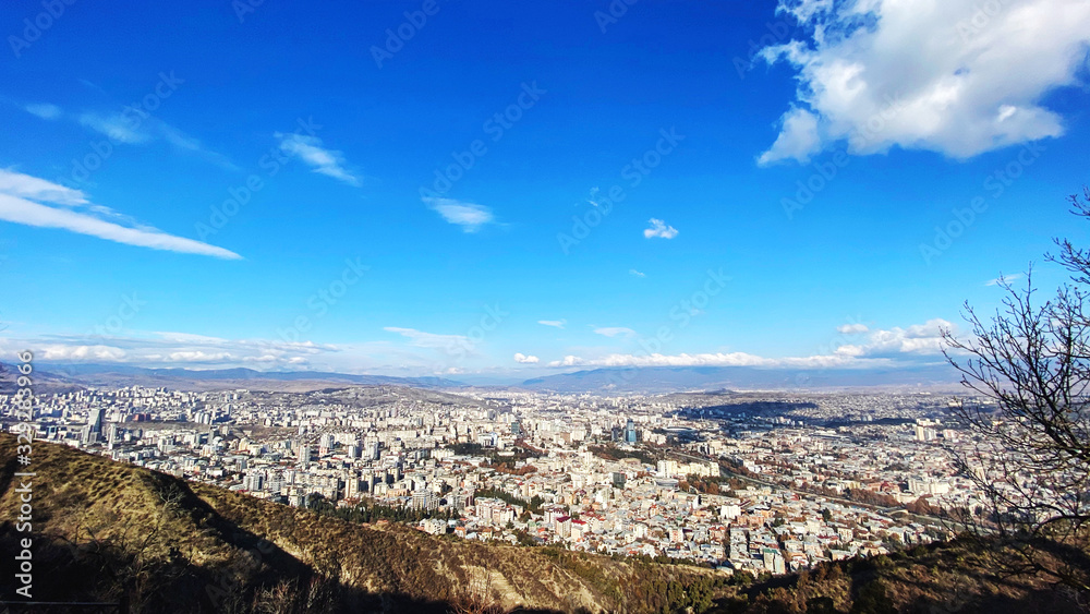 TBILISI, GEORGIA  DECEMBER 14, 2019:  Beautiful aerial view of the central part of city   in Tbilisi, Georgia