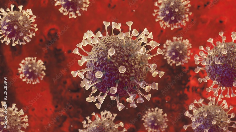 Coronavirus 2019-nCov. Covid-19 cell. Coronavirus Infection inside human body.