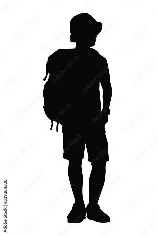 Male tourist with backpack silhouette vector Male tourist with backpack silhouette vector