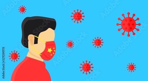 coronavirus or infectious disease, virus outbreak with bacteria and man wearing mask vectors illustration,