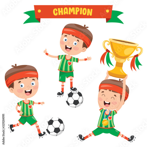 Little Boy And Championship Cup