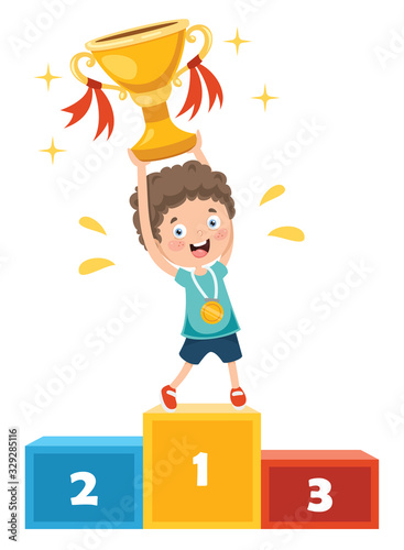 Little Boy Holding Championship Cup