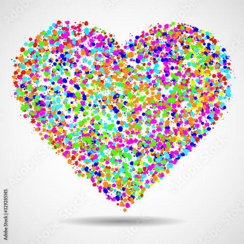 Abstract heart with colorful ink splashes, grunge splatters