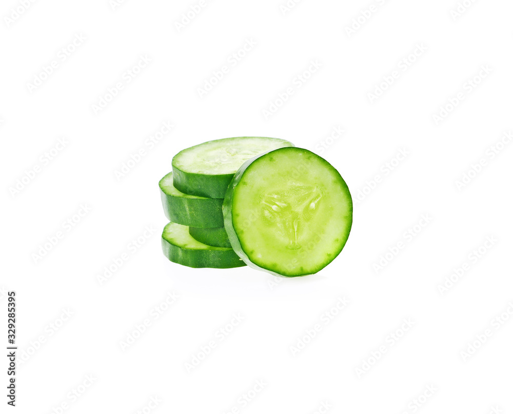 Fototapeta premium Cucumber and slices isolated over white background.