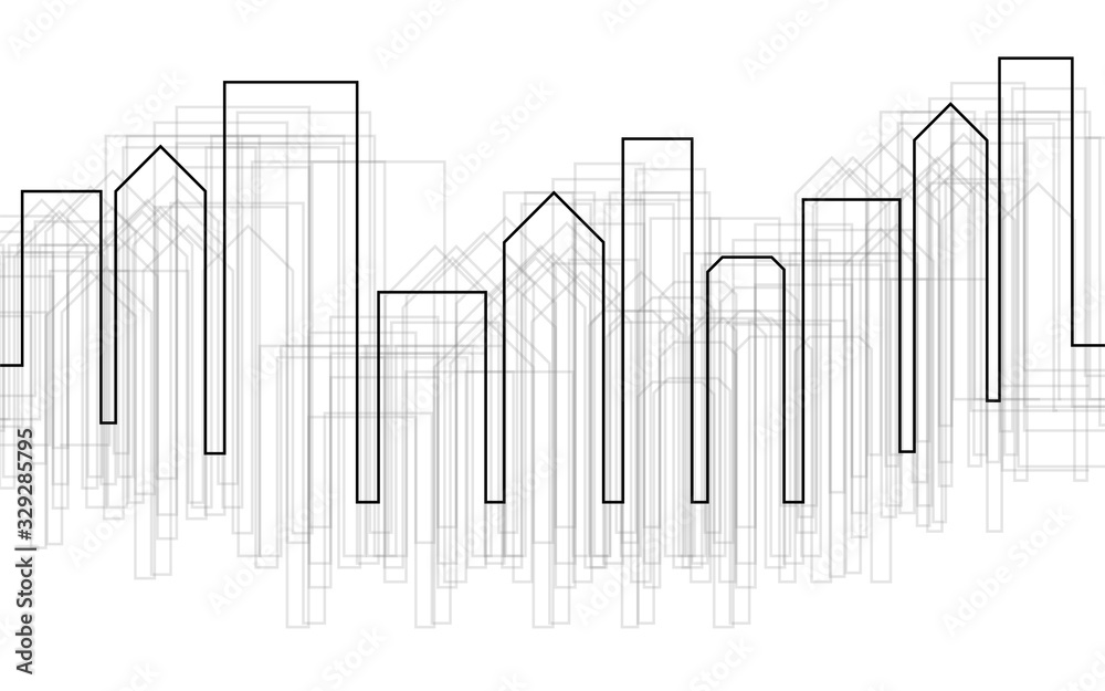 Vector silhouette of city buildings, outline silhouette, outline cityscape design