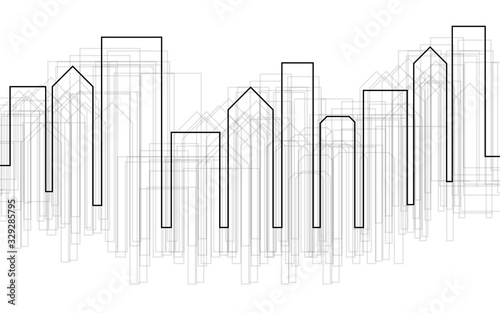Vector silhouette of city buildings  outline silhouette  outline cityscape design