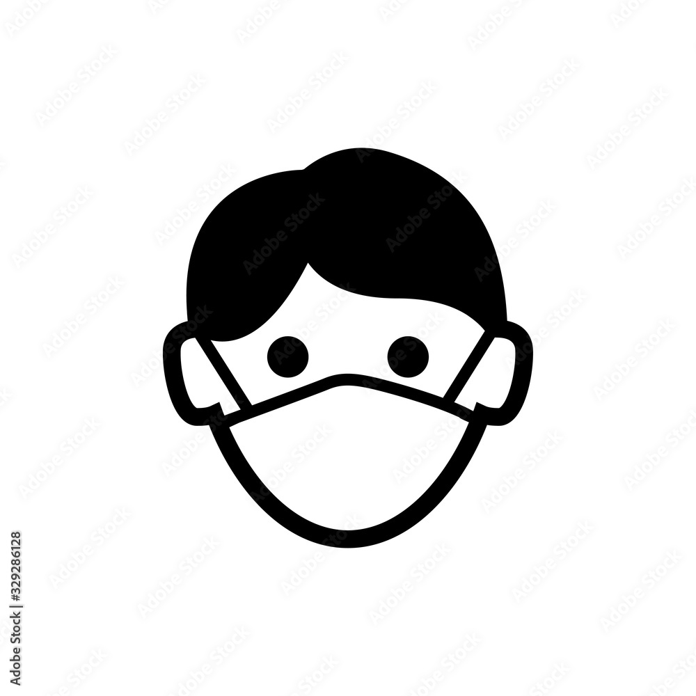 Icono plano hombre con máscara hospital en color negro Icono plano hombre con máscara hospital en color negro
