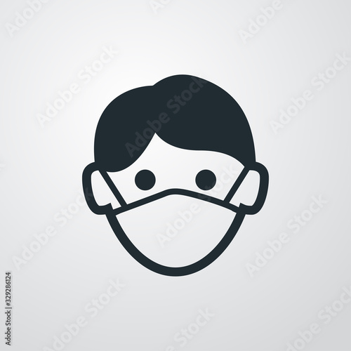 Icono plano hombre con máscara hospital en fondo gris