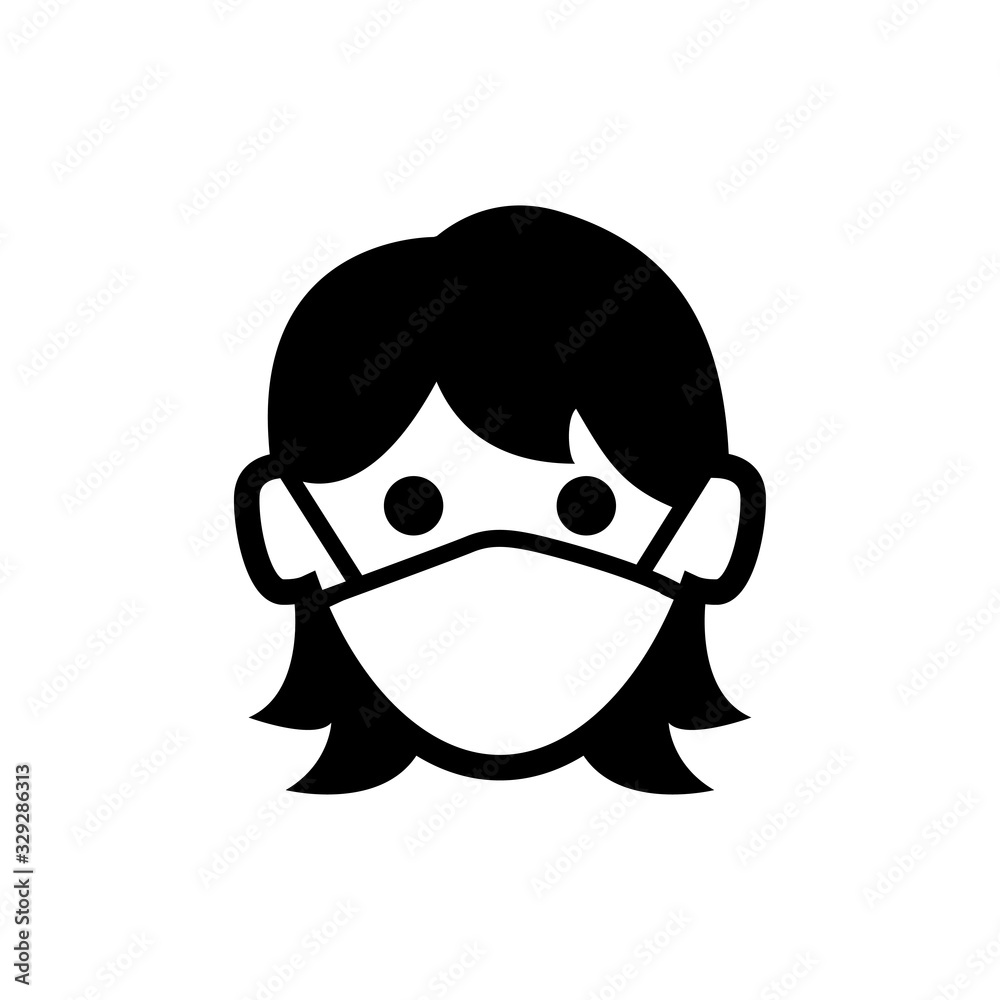 Icono plano mujer con máscara hospital en color negro