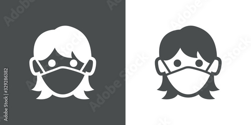 Icono plano mujer con máscara hospital en fondo gris y fondo blanco