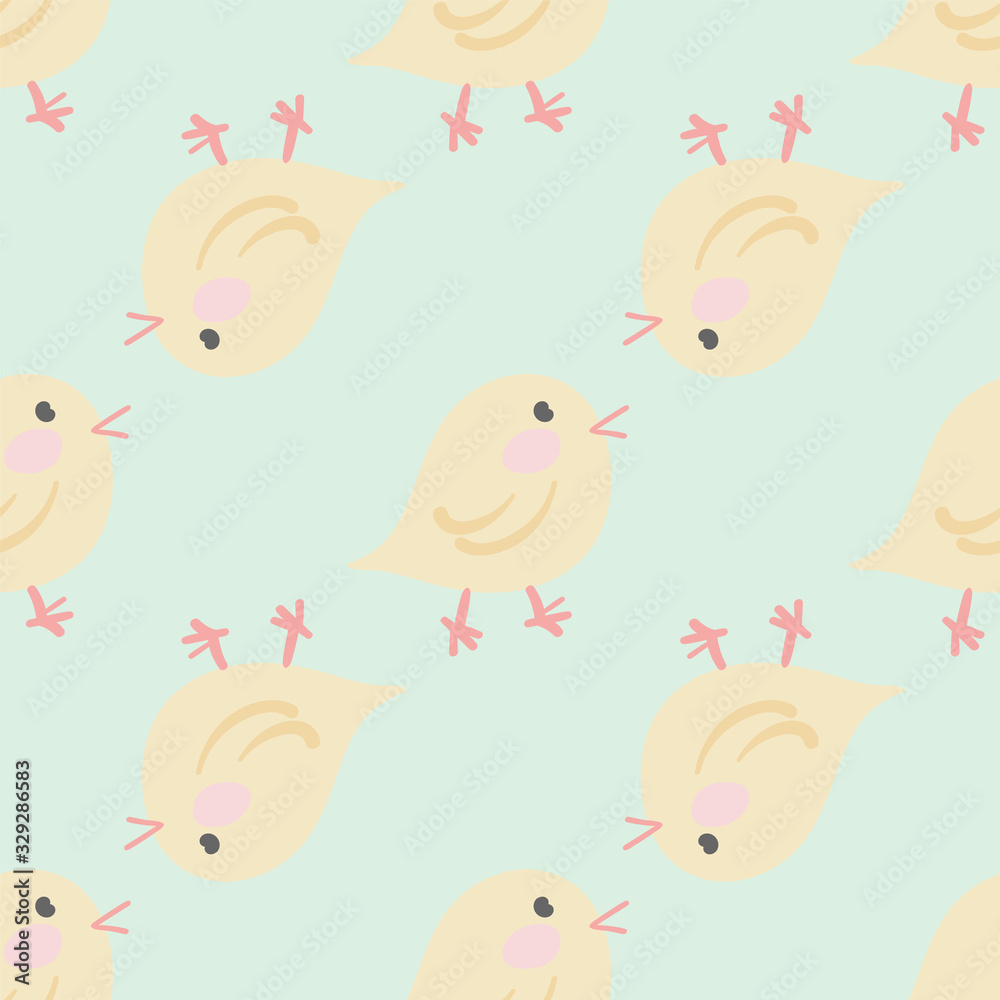 Vector Easter Baby Chicken on green background seamless pattern. Vector Easter Baby Chicken on green background seamless pattern.