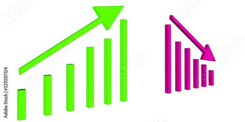 economic gains and losses with green and red arrows 3d illustration