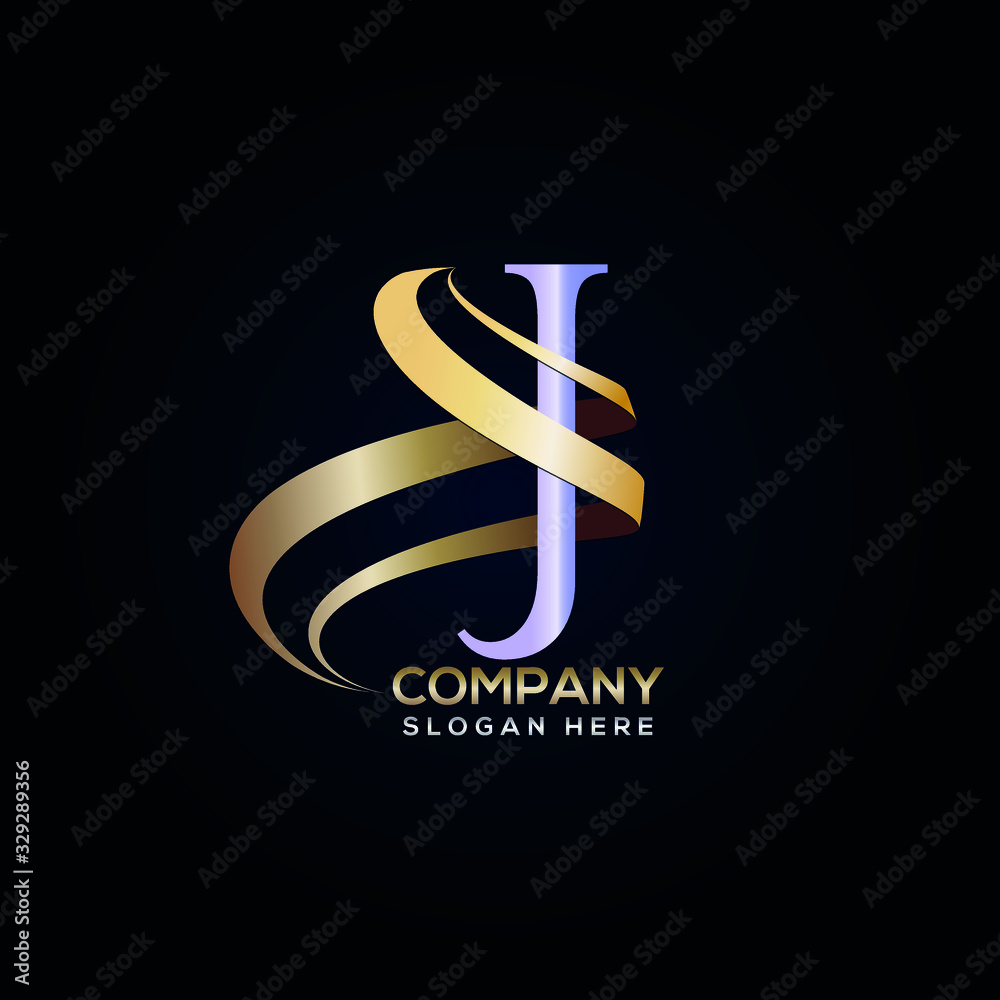 J luxury letter logo design with golden ribbon Stock Vector | Adobe Stock