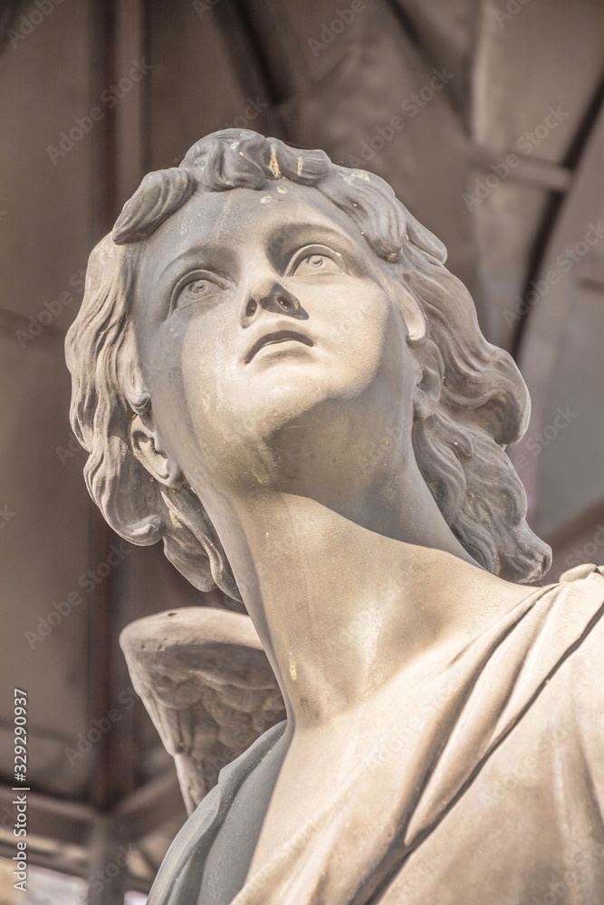 Fragment of  ancient sculpture of  angel from the ancient necropolis of the Holy Don Monastery