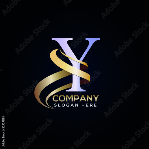 Y luxury letter logo design with golden ribbon
