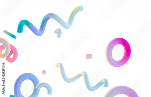 Abstract colorful 3d art background. Pastel geometric shape form floating on white isolated background. memphis style. photo