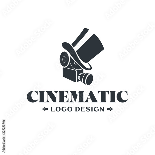 Cinema logo - film movie video entertainment retro vintage camera vector production theatre art shop multimedia motion pictures filmmaking lens photo camera 