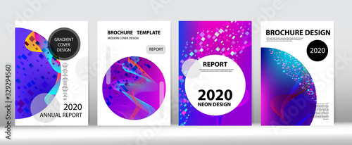 Big Data Neon Tech Magazine. 3D Liquid Shapes Trendy Cover Layout. Funky Futuristic Music 