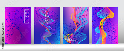 Computing Gradient Overlay. Blue Pink Purple Punk Vector Cover Layout. Modern Covers Set. 