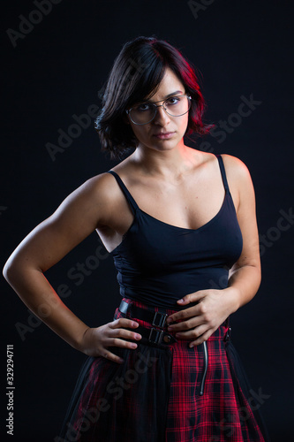 young nice woman dress in studio