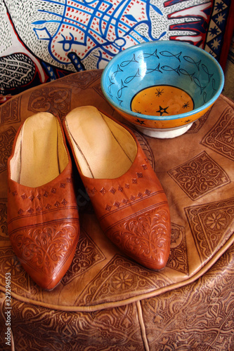 Traditional moroccan shoes, ethnic ceramic