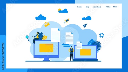 File Transfer. Files transferred Encrypted Form. Program for Remote Connection between two Computers.with Tiny People Character Concept Vector Illustration, Suitable For web landing page,Wallpaper, 