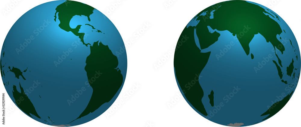 Northern and southern hemispheres of planet Earth, realistic 3D vector image on a transparent background