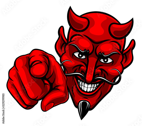 Photo A devil or satan pointing finger at you mascot cartoon character