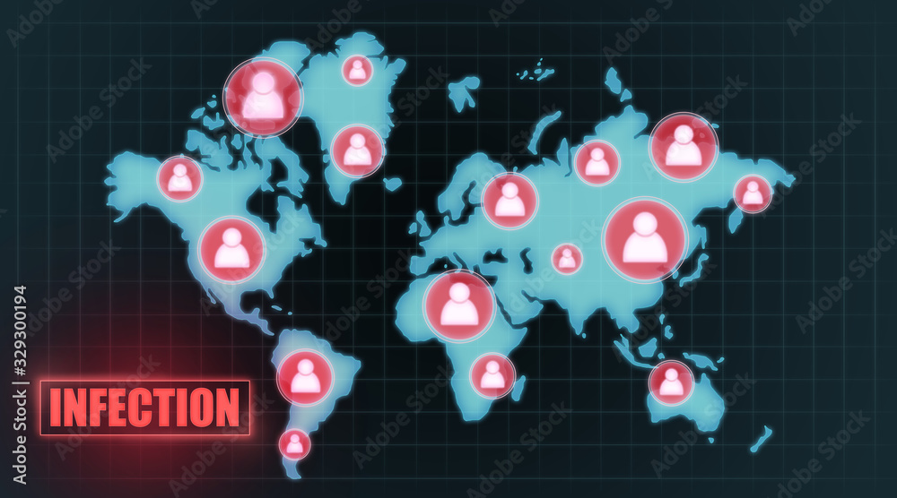 World map with infected quarantine zones illustration Stock ...