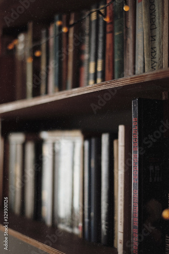 Vintage bookshelf with old books
