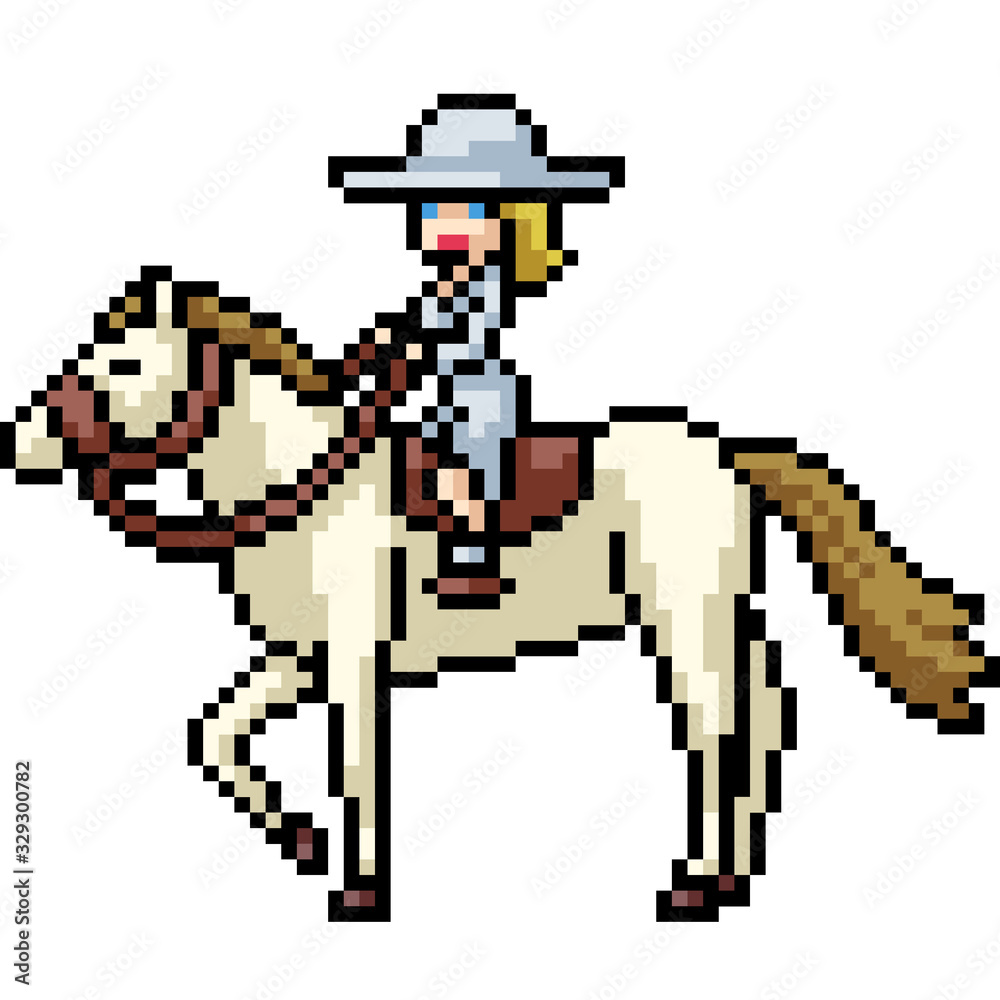 vector pixel art isolated horse riding