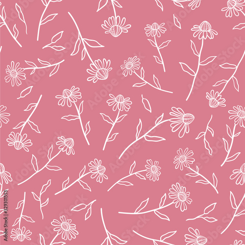 Cute hand drawn floral seamless pattern, coneflower doodles background, great for textiles, banners, wallpapers, wrapping - vector design