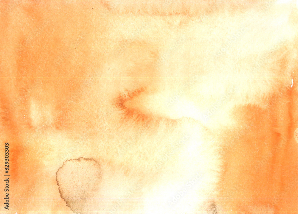 watercolor hand painted background with orange splash