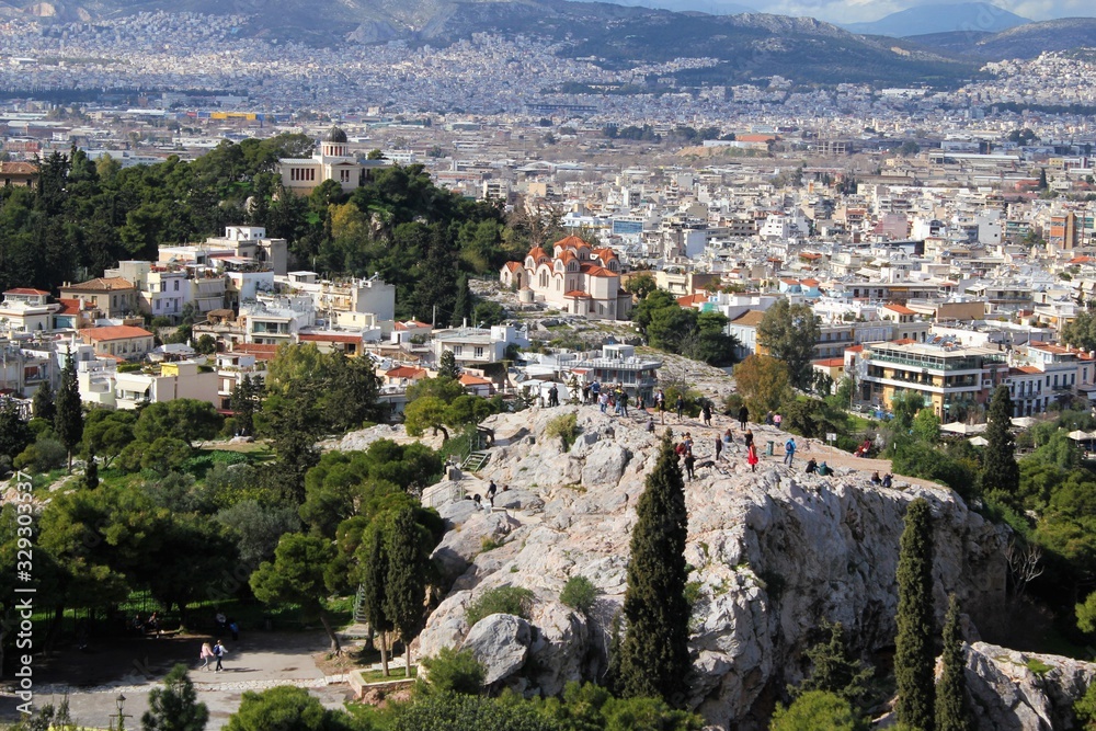 Athens, Greece, view of the Areopagus or Areios Pagos hill from Acropolis