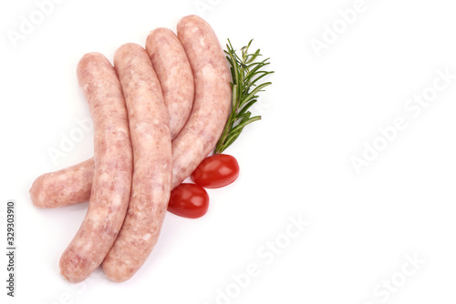 Raw sausages for grill, isolated on white background