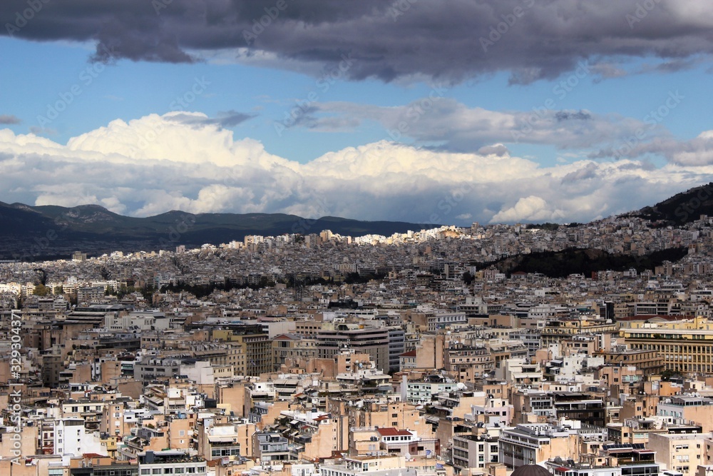 Athens, Greece, partial view of the city from the Acropolis hill