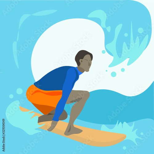 tanned surfer on the board.  surfer rolls along the wave.  active water sports