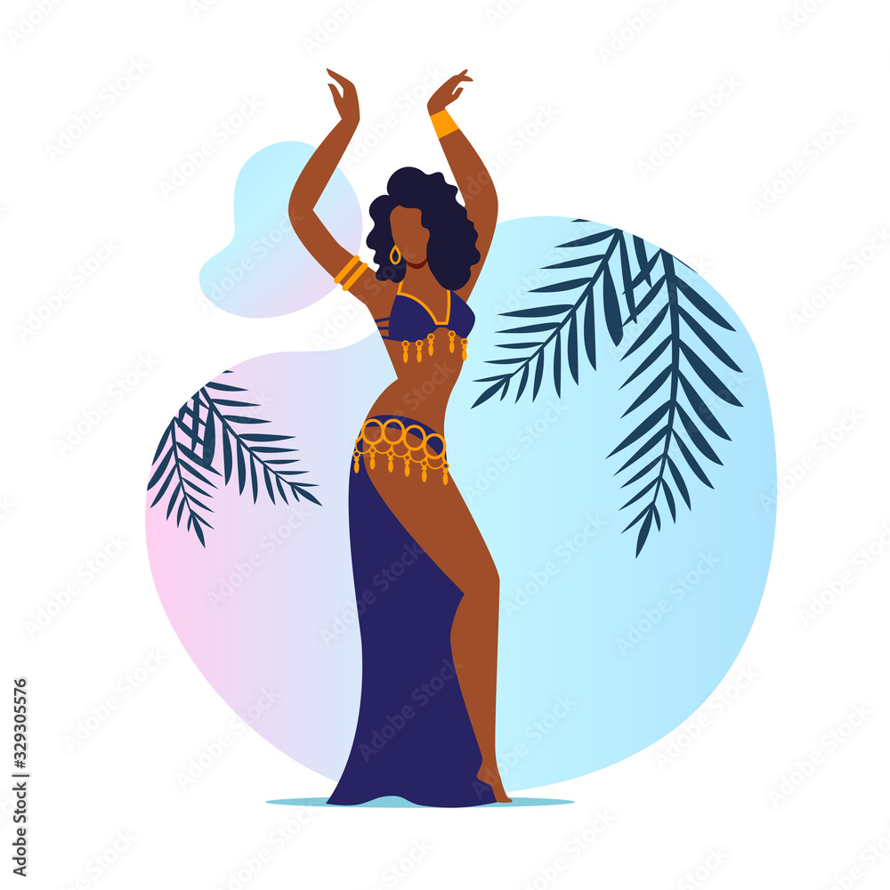 Beautiful Belly Dancer Flat Vector Illustration Young Muslim Woman In Elegant Outfit Cartoon Characters Graceful Arab Performer In Dress With Golden Accessories Traditional Oriental Dance Stock ベクター Adobe Stock