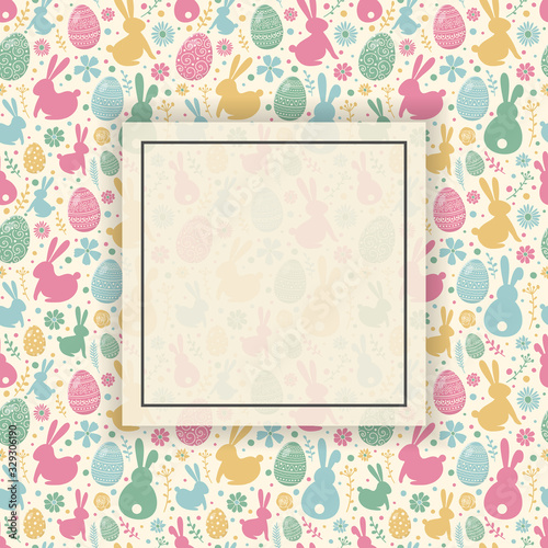 Wallpaper Mural Colourful Easter background with copyspace. Pattern with decorative eggs, bunnies and flowers. Torontodigital.ca