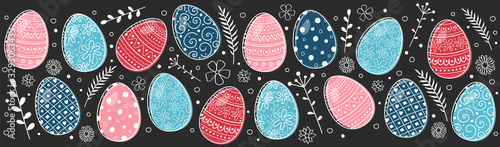 Easter decoration with hand drawn eggs. Vector