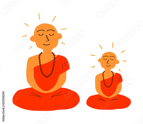 Buddhist monks on a white background. Cartoon. Vector illustration.