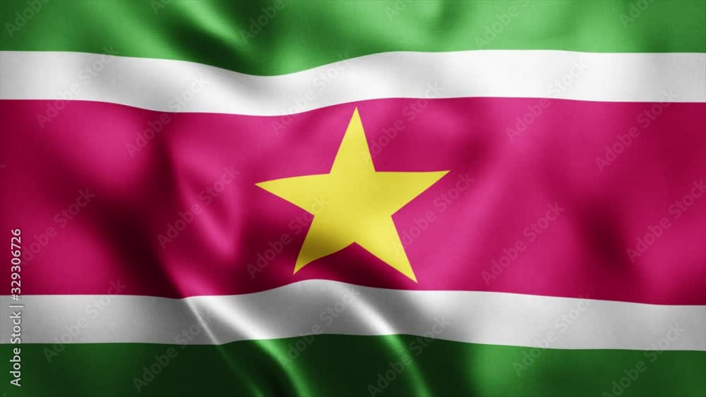 Loop animation of Photo Realistic fabric waving flag of Suriname Ultra HD 4K Suriname National Flag Loop animation of Photo Realistic fabric waving flag of Suriname Ultra HD 4K Suriname National Flag