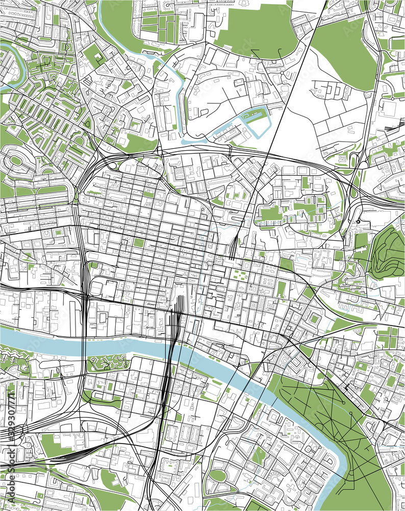 map of the city of Glasgow, Scotland, UK