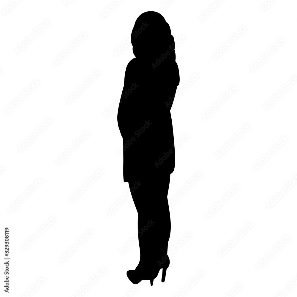 vector, isolated, black silhouette girl stands vector, isolated, black silhouette girl stands