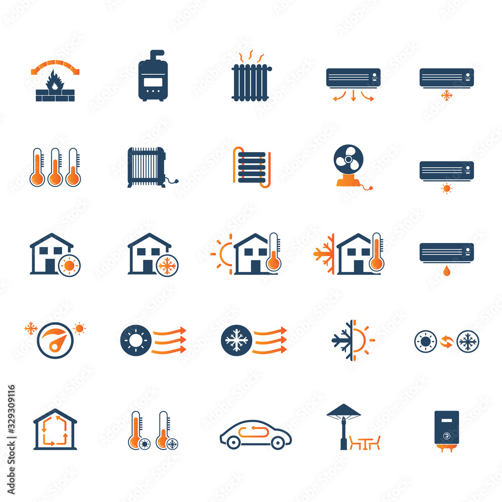 Heating and cooling systems icon set Heating and cooling systems icon set