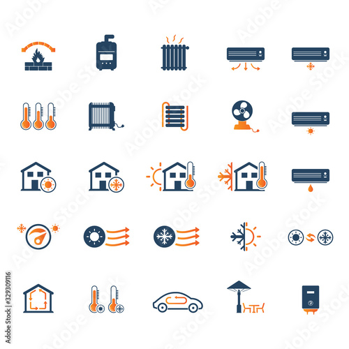 Heating and cooling systems icon set