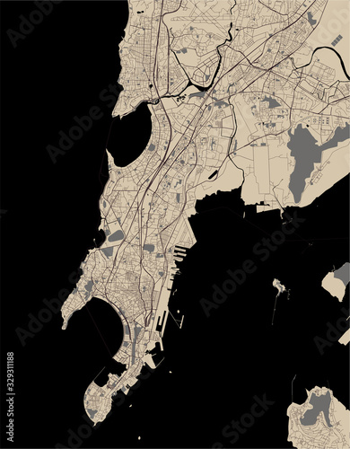 map of the city of Mumbai, Indian state of Maharashtra