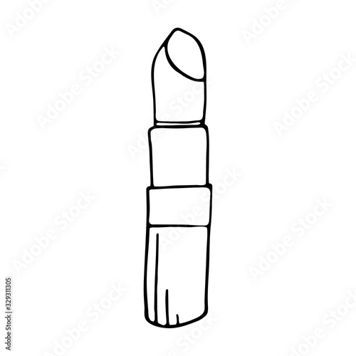 Vector hand drawn Lipstick outline doodle icon. Lipstick sketch illustration for print.