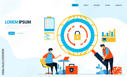 Vector illustration of security checks on internet networks. reload icon. securing and protecting internet access. designed for landing page, template, ui ux, website, mobile app, flyer, brochure